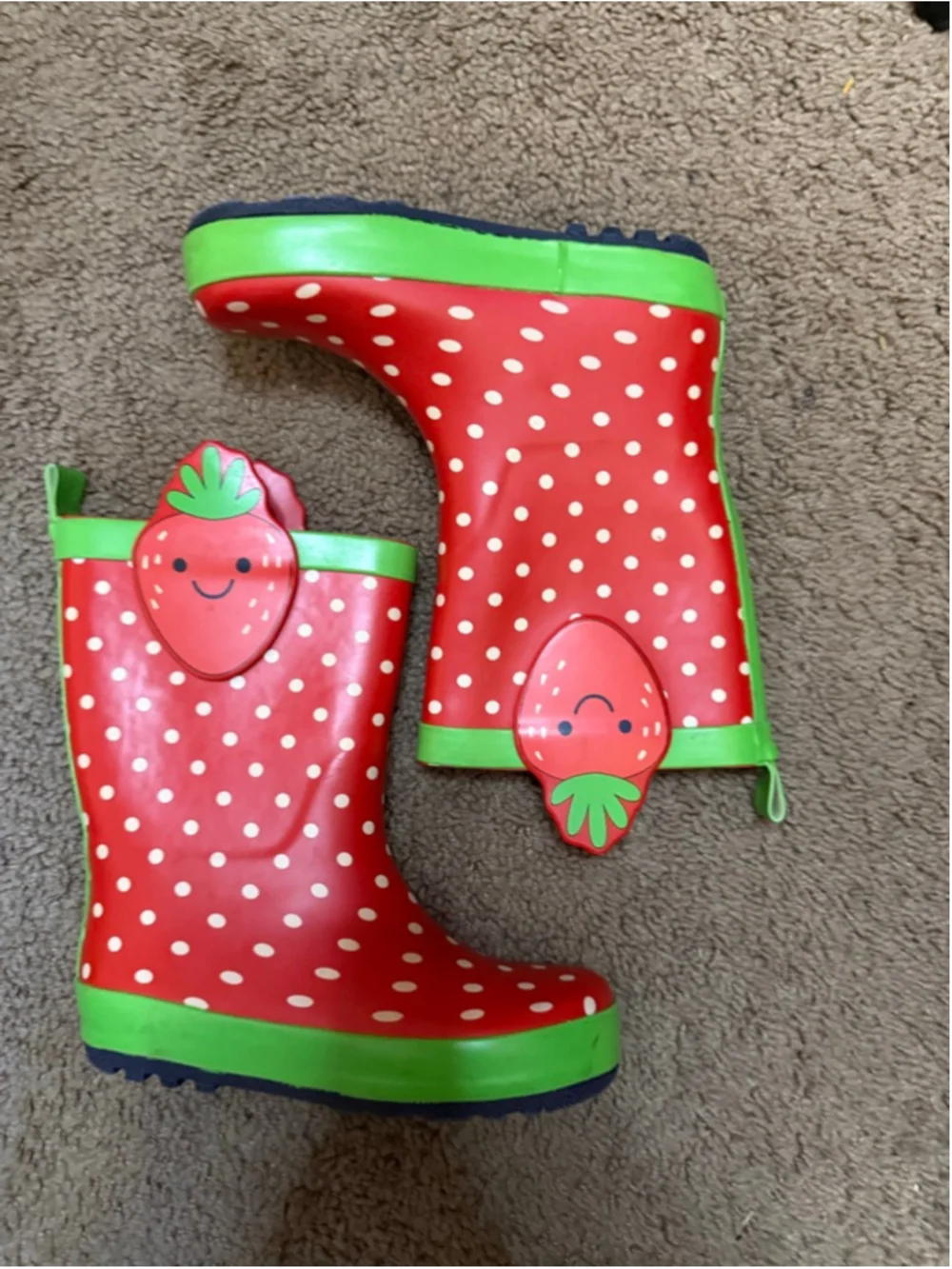 Girls Red & Green Strawberry Polka Dot Rain Boots Size 11
